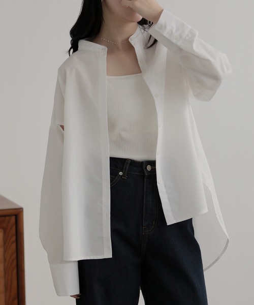 nouvellemoi(ヌーベルモイ)の「ショルダースリットバンドカラーシャツ(シャツ/ブラウス・レディース・ホワイト/ブルー/ラベンダー・FREE)」の4枚目の写真