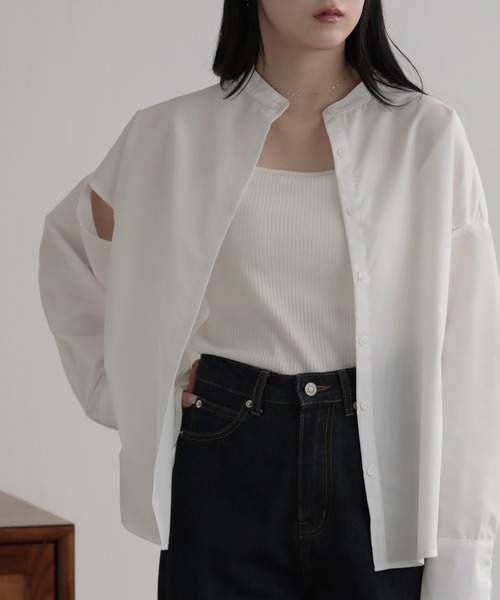 nouvellemoi(ヌーベルモイ)の「ショルダースリットバンドカラーシャツ(シャツ/ブラウス・レディース・ホワイト/ブルー/ラベンダー・FREE)」の7枚目の写真
