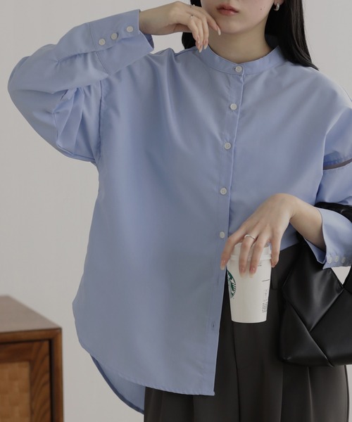 nouvellemoi(ヌーベルモイ)の「ショルダースリットバンドカラーシャツ(シャツ/ブラウス・レディース・ホワイト/ブルー/ラベンダー・FREE)」の8枚目の写真
