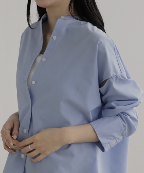 nouvellemoi(ヌーベルモイ)の「ショルダースリットバンドカラーシャツ(シャツ/ブラウス・レディース・ホワイト/ブルー/ラベンダー・FREE)」の11枚目の写真