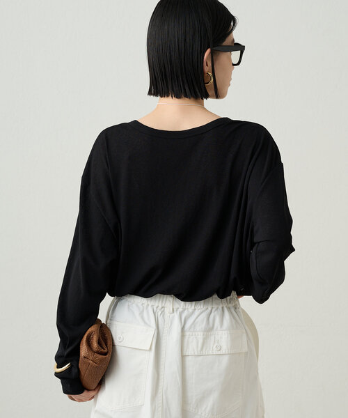 LOUNGEDRESS(ラウンジドレス)の「シアーオーバーロンT(Tシャツ/カットソー・レディース・ピンク/オフホワイト/ブラック・FREE)」の18枚目の写真