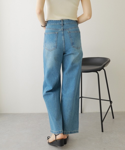 LAULEN（ローレン）の「washed straight denim pants /ウォッシュ加工 ハイウエスト ストレート デニム パンツ（デニムパンツ・レディース・ブルー・M/S）」の5枚目の写真