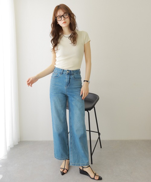 LAULEN（ローレン）の「washed straight denim pants /ウォッシュ加工 ハイウエスト ストレート デニム パンツ（デニムパンツ・レディース・ブルー・M/S）」の4枚目の写真