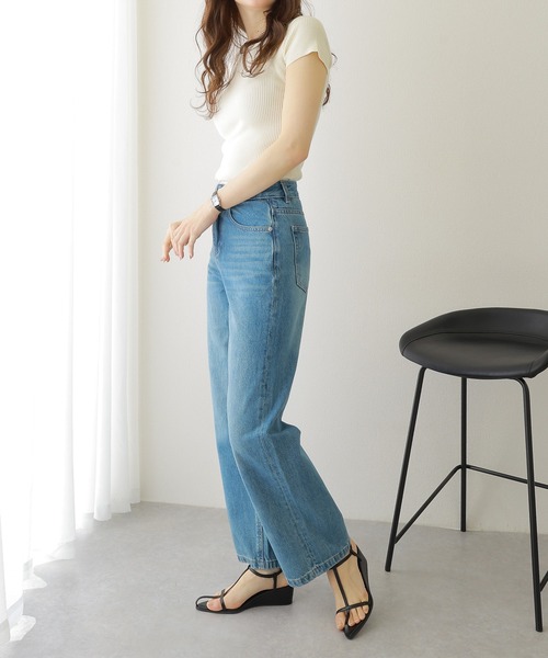 LAULEN（ローレン）の「washed straight denim pants /ウォッシュ加工 ハイウエスト ストレート デニム パンツ（デニムパンツ・レディース・ブルー・M/S）」の3枚目の写真