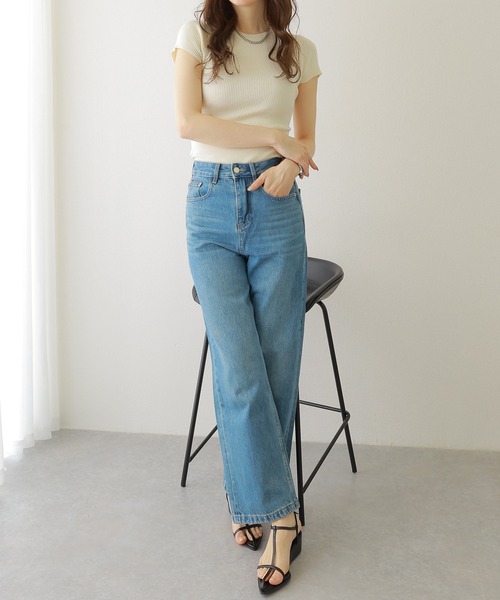 LAULEN（ローレン）の「washed straight denim pants /ウォッシュ加工 ハイウエスト ストレート デニム パンツ（デニムパンツ・レディース・ブルー・M/S）」の2枚目の写真