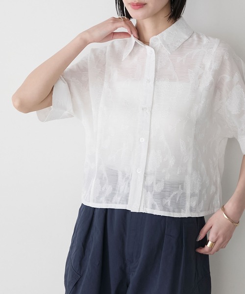 ポロシャツ 長袖 カットソー　花柄 ジャガード クロップド ショート丈 トップス レディース 楽天市場】【取り寄せ対応】ポロシャツ 長袖 カットソー 花柄