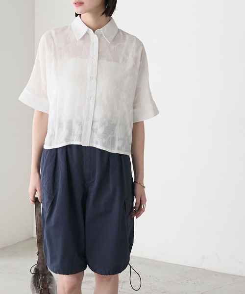 forksy.】シアー フラワージャガード クロップドシャツ forksy