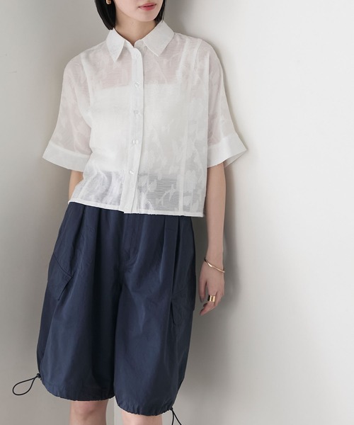 forksy.】シアー フラワージャガード クロップドシャツ forksy