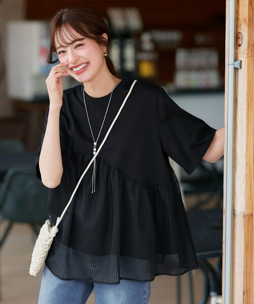 Tiaclasse(ティアクラッセ)の「ストライプチュール切替トップス(Tシャツ/カットソー・レディース・ブラック/オフホワイト・M/L)」の17枚目の写真