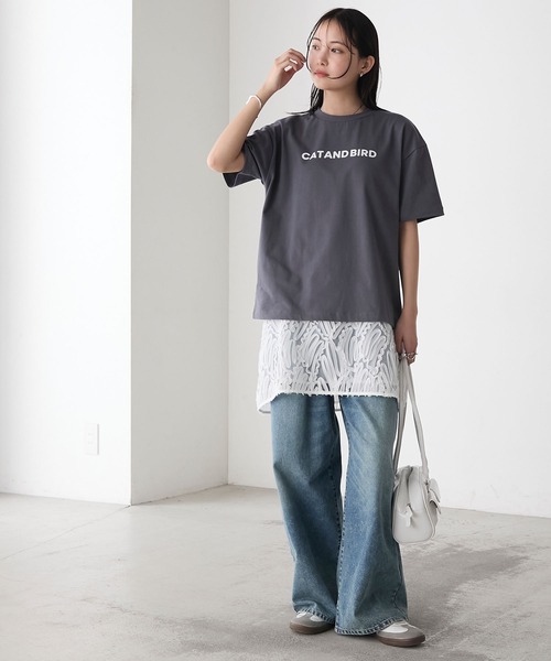 forksy.(フォルクシー)の「【forksy.】フロッキーロゴプリントTシャツ(Tシャツ/カットソー・レディース・チャコールグレー/アイボリー/レッド/ネイビー・FREE)」の6枚目の写真