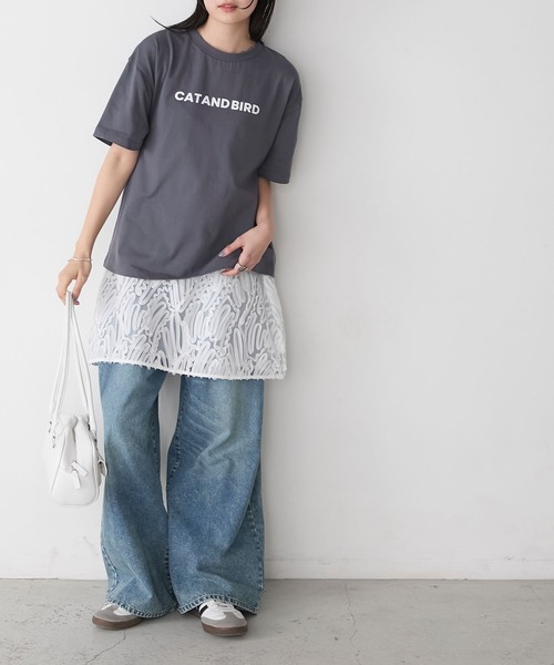 forksy.(フォルクシー)の「【forksy.】フロッキーロゴプリントTシャツ(Tシャツ/カットソー・レディース・チャコールグレー/アイボリー/レッド/ネイビー・FREE)」の8枚目の写真