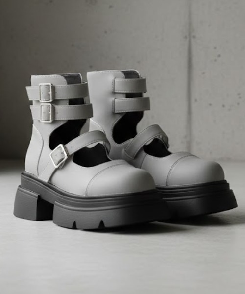LOVEHUNTER(ラブハンター)の「LOVEHUNTER/+6.5cm 軽量厚底 3ベルトバックジップミドルブーツ(2207)(サンダル・レディース・グレー/ブラック系1/ブラック系2・SS/S/M/L/LL)」の3枚目の写真