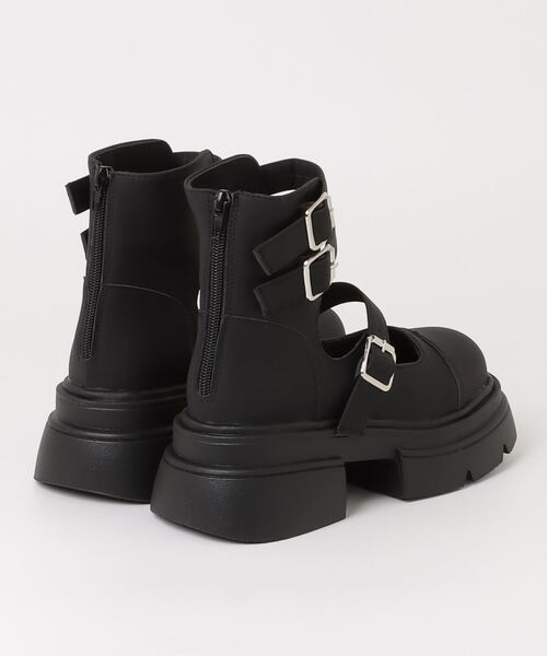 LOVEHUNTER(ラブハンター)の「LOVEHUNTER/+6.5cm 軽量厚底 3ベルトバックジップミドルブーツ(2207)(サンダル・レディース・グレー/ブラック系1/ブラック系2・SS/S/M/L/LL)」の5枚目の写真
