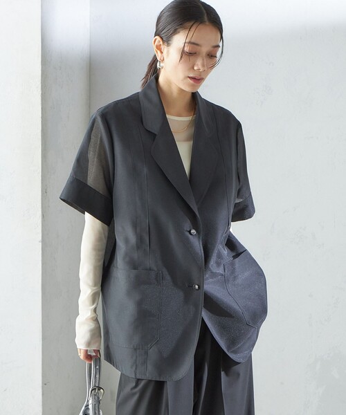 A PUPIL(アピューピル)の「【SHIPS別注】APUPIL:〈洗濯機可能〉シアー 半袖 ジャケット(その他アウター・レディース・オフホワイト/ブラック・ONE SIZE)」の21枚目の写真