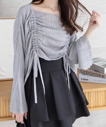 clear | 透かし編みシャーリングトップス[韓国ファッション レイヤード ドロスト]≪SS新作≫(ニット/セーター)