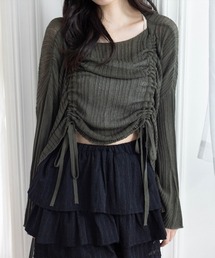 clear | 透かし編みシャーリングトップス[韓国ファッション レイヤード ドロスト]≪SS新作≫(ニット/セーター)