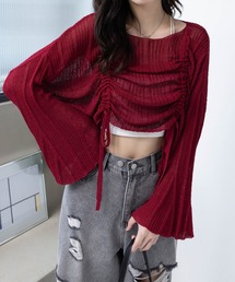 clear | 透かし編みシャーリングトップス[韓国ファッション レイヤード ドロスト]≪SS新作≫(ニット/セーター)