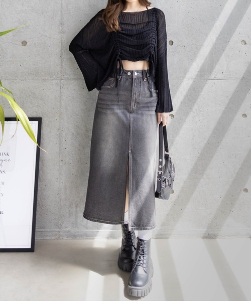 clear（クリア）の「透かし編みシャーリングトップス[韓国ファッション レイヤード ドロスト]≪SS新作≫（ニット/セーター・レディース・グレー/ベージュ/ブラック/ボルドー/カーキ・F）」の12枚目の写真