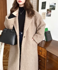 pufe】チェックボアコート（ノーカラーコート）｜DONOBAN（ドノバン