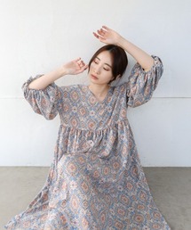 Bab（バブ）の「バルーン袖ミドル丈プリントワンピース（ワンピース）」