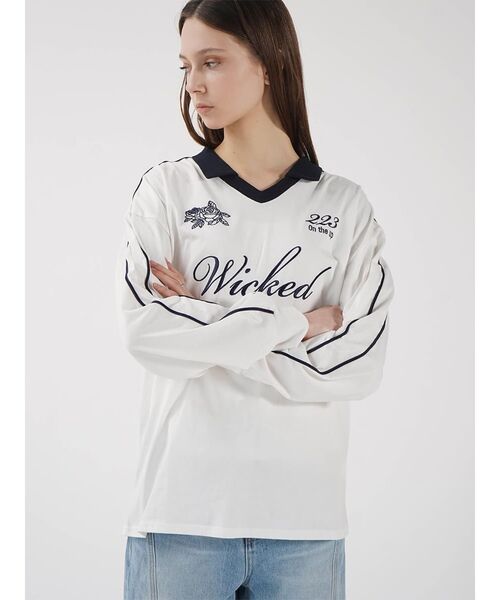 :ETHROF(イーサオブ)の「LONG SLEEVE GAME T-SHIRT(Tシャツ/カットソー・レディース・オフホワイト/チャコール・FREE)」の7枚目の写真