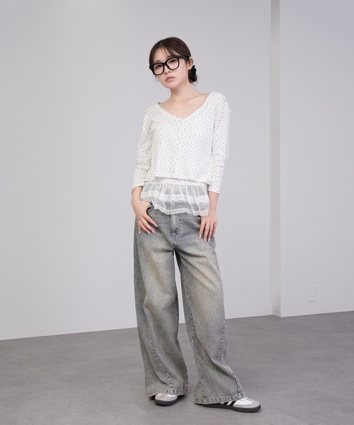 RAY CASSIN(レイカズン)の「【ウエスト調節可】サイド切替ワイドデニムパンツ(デニムパンツ・レディース・ブルー/スカイブルー/グリーン系その他2/ベージュ/ブラウン系その他2・FREE)」の20枚目の写真