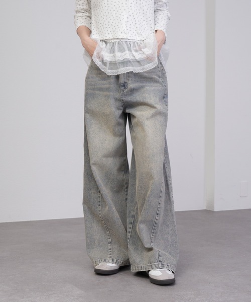 RAY CASSIN(レイカズン)の「【ウエスト調節可】サイド切替ワイドデニムパンツ(デニムパンツ・レディース・ブルー/スカイブルー/グリーン系その他2/ベージュ/ブラウン系その他2・FREE)」の21枚目の写真