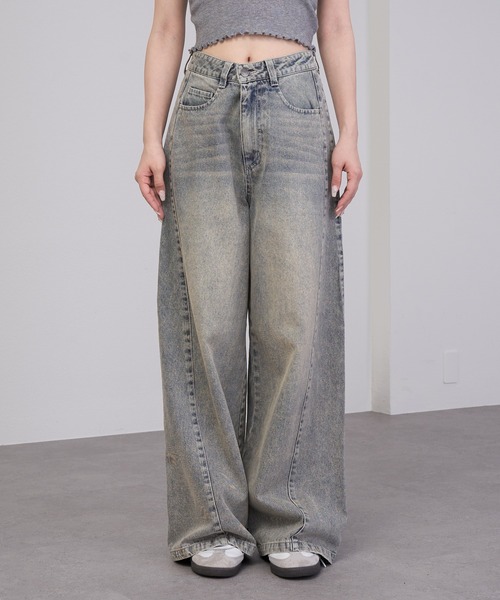 RAY CASSIN(レイカズン)の「【ウエスト調節可】サイド切替ワイドデニムパンツ(デニムパンツ・レディース・ブルー/スカイブルー/グリーン系その他2/ベージュ/ブラウン系その他2・FREE)」の6枚目の写真
