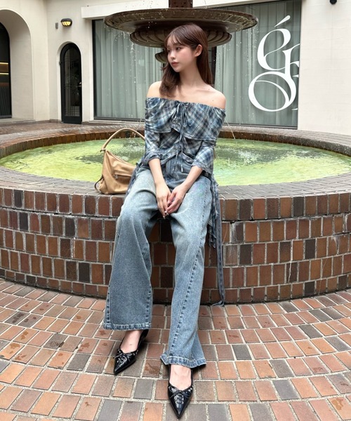 ウエスト調節可】サイド切替ワイドデニムパンツ（デニムパンツ