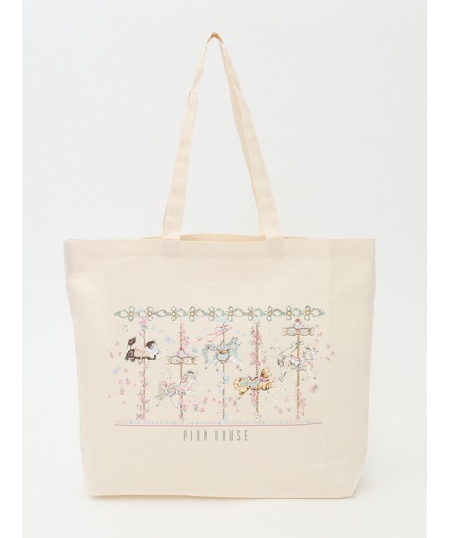 PINK HOUSE（ピンクハウス）の「メリーゴーラウンドプリントバッグ（トートバッグ・レディース・キナリ/ブラック・フリー）」の3枚目の写真