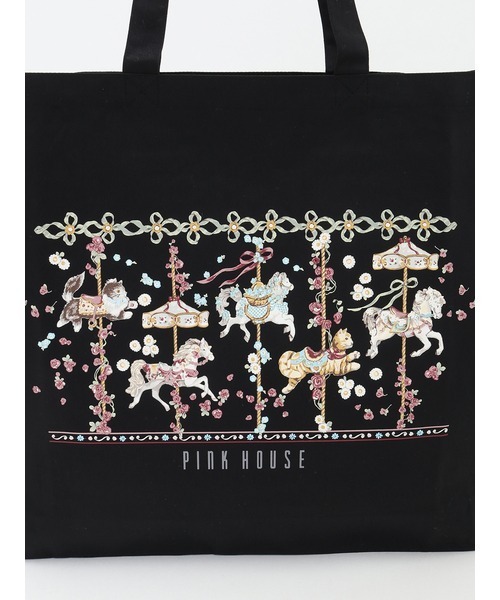 PINK HOUSE（ピンクハウス）の「メリーゴーラウンドプリントバッグ（トートバッグ・レディース・キナリ/ブラック・フリー）」の5枚目の写真