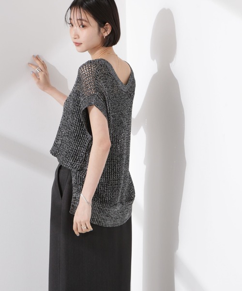 NANO universe（ナノユニバース）の「ラメメッシュノースリーブニット (セットアップ可)（ニット/セーター・レディース・グレー/ブラック/ベージュ・FREE）」の22枚目の写真