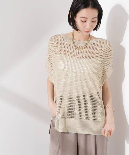 NANO universe（ナノユニバース）の「ラメメッシュノースリーブニット (セットアップ可)（ニット/セーター・レディース・グレー/ブラック/ベージュ・FREE）」の14枚目の写真