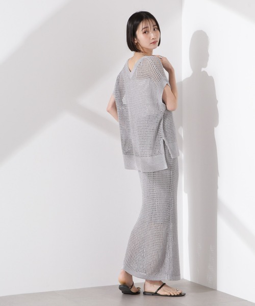 NANO universe（ナノユニバース）の「ラメメッシュノースリーブニット (セットアップ可)（ニット/セーター・レディース・グレー/ブラック/ベージュ・FREE）」の12枚目の写真