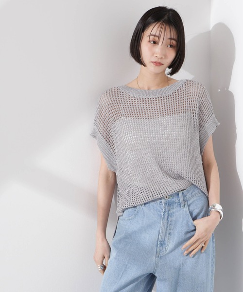 NANO universe（ナノユニバース）の「ラメメッシュノースリーブニット (セットアップ可)（ニット/セーター・レディース・グレー/ブラック/ベージュ・FREE）」の4枚目の写真