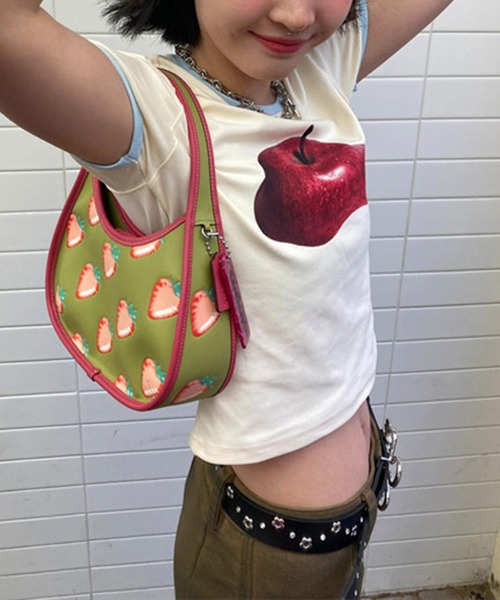 MEMECLE(メメクル)の「【 MEMECLE / メメクル 】アップルリンガーTシャツ(Tシャツ/カットソー・レディース・ホワイト・S/M/L)」の9枚目の写真