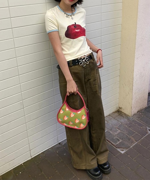 MEMECLE(メメクル)の「【 MEMECLE / メメクル 】アップルリンガーTシャツ(Tシャツ/カットソー・レディース・ホワイト・S/M/L)」の8枚目の写真