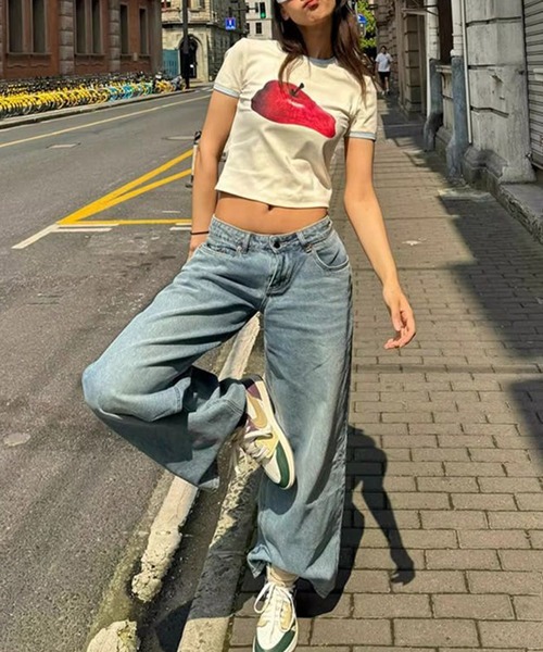 MEMECLE(メメクル)の「【 MEMECLE / メメクル 】アップルリンガーTシャツ(Tシャツ/カットソー・レディース・ホワイト・S/M/L)」の5枚目の写真