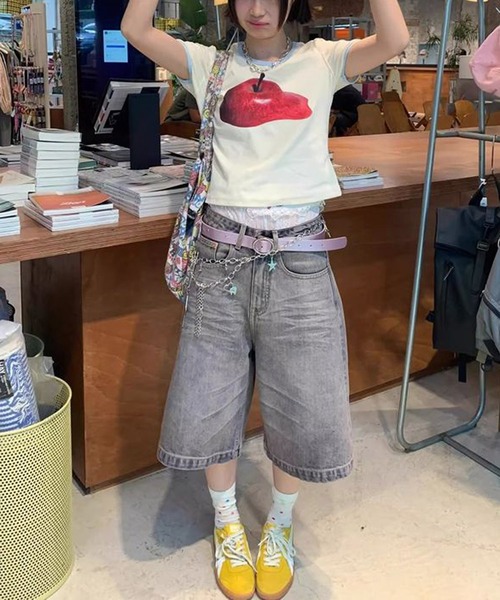 MEMECLE(メメクル)の「【 MEMECLE / メメクル 】アップルリンガーTシャツ(Tシャツ/カットソー・レディース・ホワイト・S/M/L)」の12枚目の写真