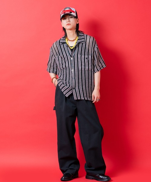 a.p.o.v.（エーピーオービー）の「a.p.o.v. レトロマルチストライプシアーサマーニットシャツ（シャツ/ブラウス・メンズ・グリーン/パープル/ブラック・ONESIZE）」の7枚目の写真