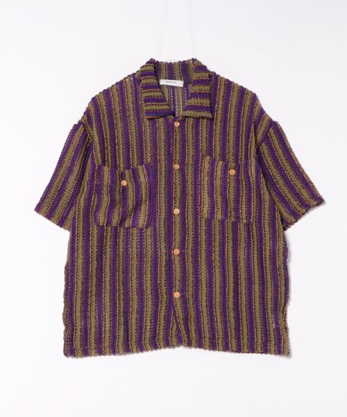 a.p.o.v.（エーピーオービー）の「a.p.o.v. レトロマルチストライプシアーサマーニットシャツ（シャツ/ブラウス・メンズ・グリーン/パープル/ブラック・ONESIZE）」の14枚目の写真
