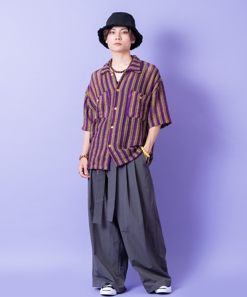 a.p.o.v.（エーピーオービー）の「a.p.o.v. レトロマルチストライプシアーサマーニットシャツ（シャツ/ブラウス・メンズ・グリーン/パープル/ブラック・ONESIZE）」の13枚目の写真