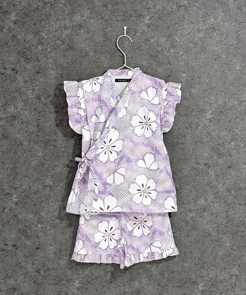 SHISKY(シスキー)の「SHISKY / シスキー 綿タッチ 接触冷感 花柄 花火柄 甚平 キッズ(浴衣・キッズ・パープル系1/ブラック系/ブルー系/パープル系/ネイビー系/ホワイト系・110/120/130/140/150/160)」の5枚目の写真
