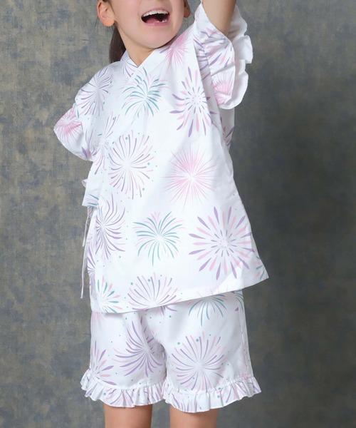 SHISKY(シスキー)の「SHISKY / シスキー 綿タッチ 接触冷感 花柄 花火柄 甚平 キッズ(浴衣・キッズ・パープル系1/ブラック系/ブルー系/パープル系/ネイビー系/ホワイト系・110/120/130/140/150/160)」の9枚目の写真