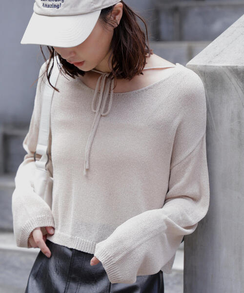 FREE'S MART（フリーズマート）の「◇透かしあみ天竺短丈ニット（ニット/セーター・レディース・オレンジ/ホワイト/ベージュ/ブラック/ボルドー・FREE）」の3枚目の写真