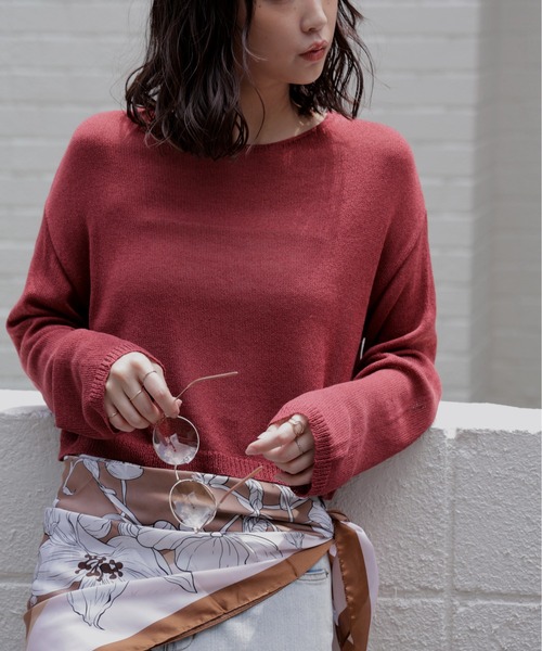 FREE'S MART（フリーズマート）の「◇透かしあみ天竺短丈ニット（ニット/セーター・レディース・オレンジ/ホワイト/ベージュ/ブラック/ボルドー・FREE）」の4枚目の写真