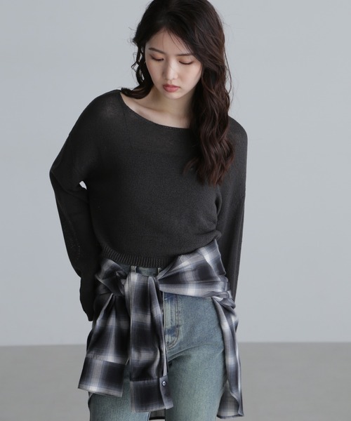 FREE'S MART（フリーズマート）の「◇透かしあみ天竺短丈ニット（ニット/セーター・レディース・オレンジ/ホワイト/ベージュ/ブラック/ボルドー・FREE）」の6枚目の写真