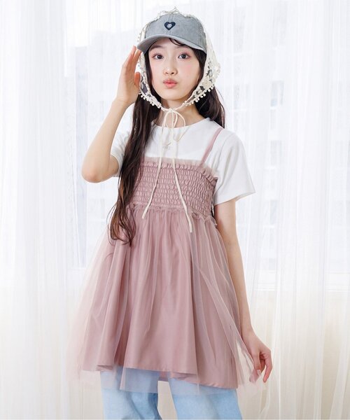 algy（アルジー）の「シャーリングミニワンピ&半袖Tセット（ワンピース・キッズ・ブラック/アイボリー/ピンク・XX-SMALL/X-SMALL/MEDIUM/SMALL）」の3枚目の写真