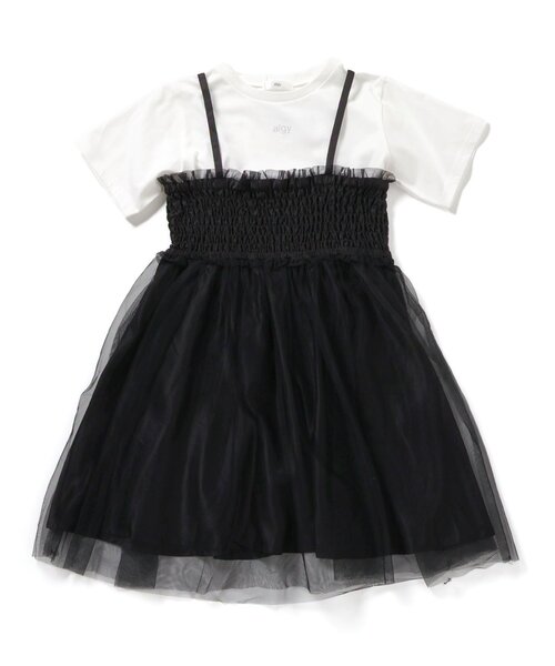 algy（アルジー）の「シャーリングミニワンピ&半袖Tセット（ワンピース・キッズ・ブラック/アイボリー/ピンク・XX-SMALL/X-SMALL/MEDIUM/SMALL）」の2枚目の写真