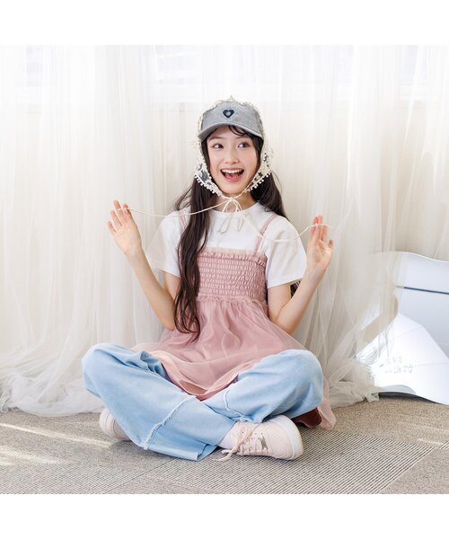 algy（アルジー）の「シャーリングミニワンピ&半袖Tセット（ワンピース・キッズ・ブラック/アイボリー/ピンク・XX-SMALL/X-SMALL/MEDIUM/SMALL）」の6枚目の写真